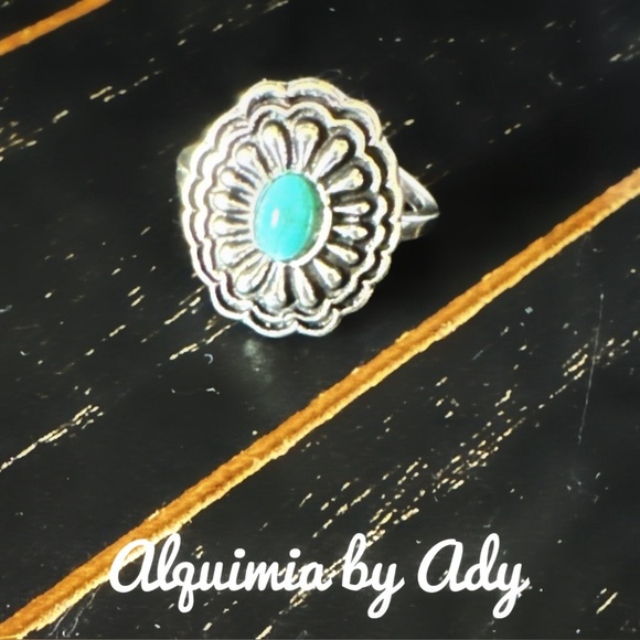 Turquoise and silver gem ring/Navajo turquoise ring/bohemian western - Picture 1 of 3